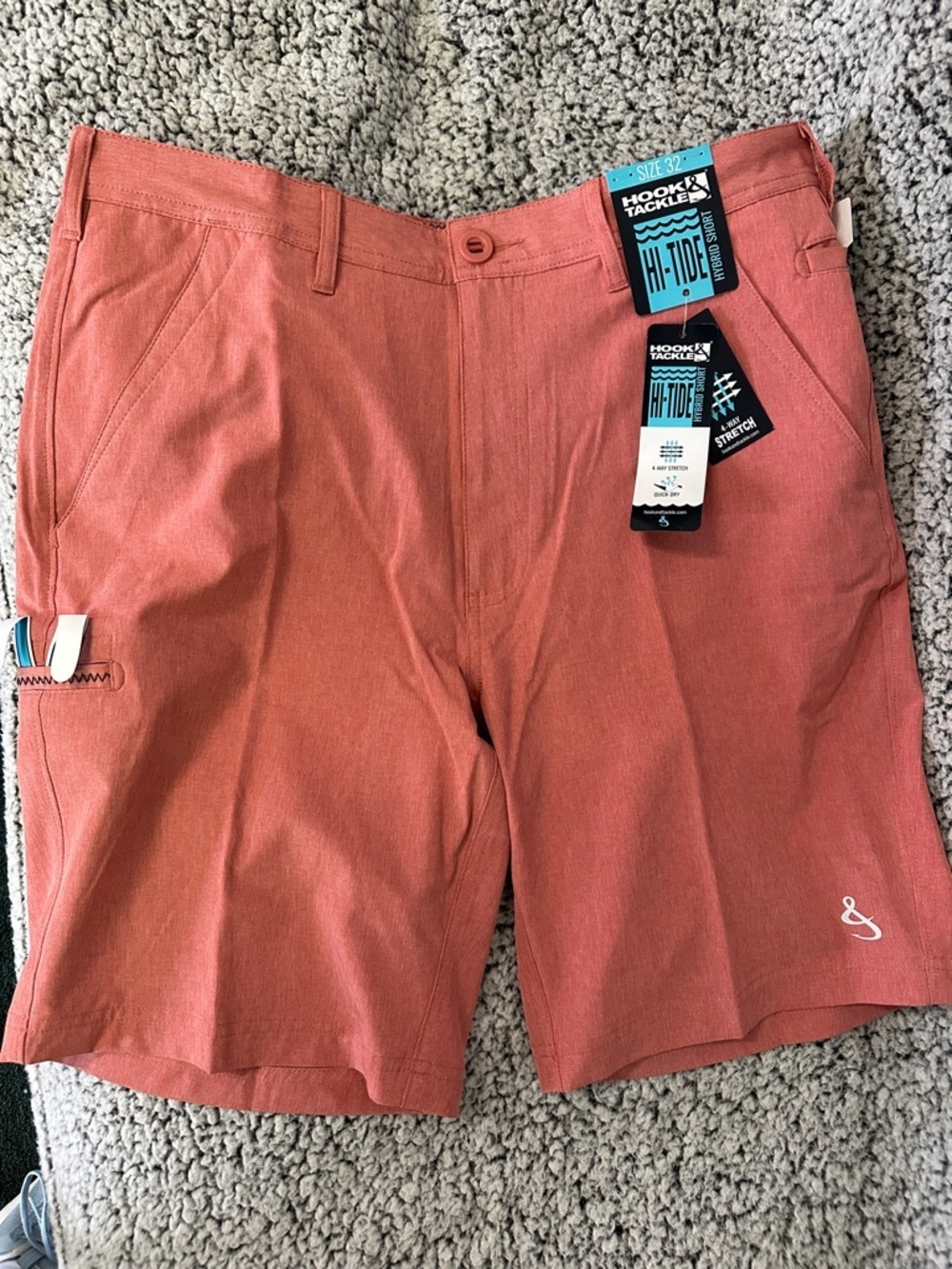 Hook & Tackle Hi-Tide Men's Coral hybrid Stretch Shorts size 32